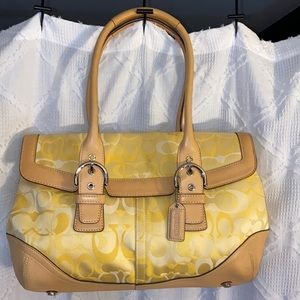 Yellow Coach Purse with Beige Leather